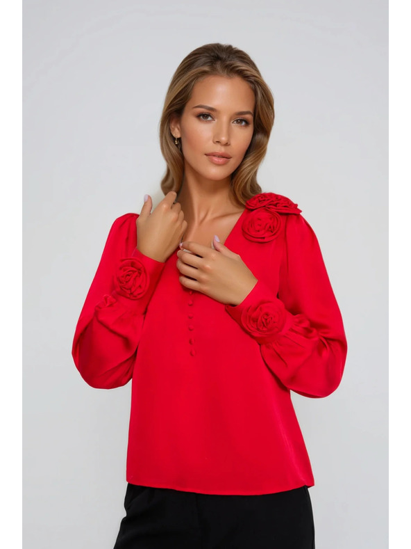 Moodo Rote Bluse mit Rosen Moodo