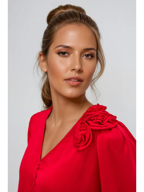 Moodo Rote Bluse mit Rosen Moodo