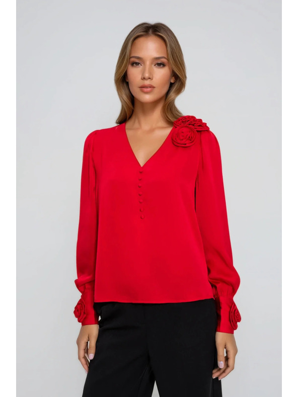 Moodo Rote Bluse mit Rosen Moodo