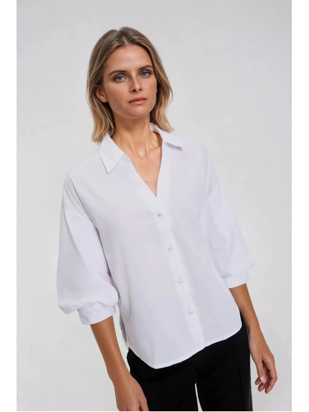 Moodo Weiße Bluse mit gerafften Ärmeln Moodo