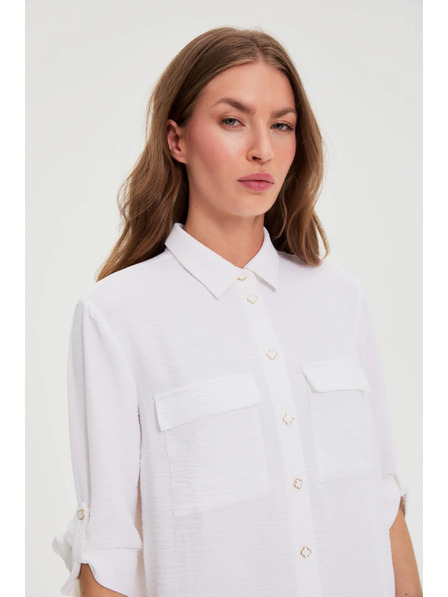 Moodo Weiße Bluse mit umgeschlagenen Ärmeln Moodo