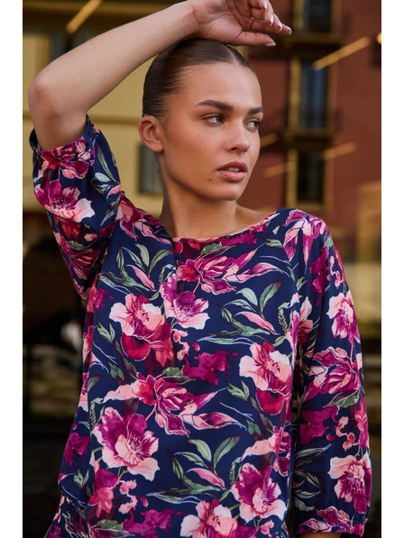 Moodo Dunkelblau-Viskosehemd Moodo mit Blumenmuster