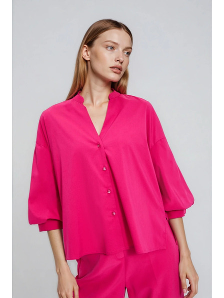 Moodo Fuchsiafarbenes Hemd mit gerafften Ärmeln Moodo