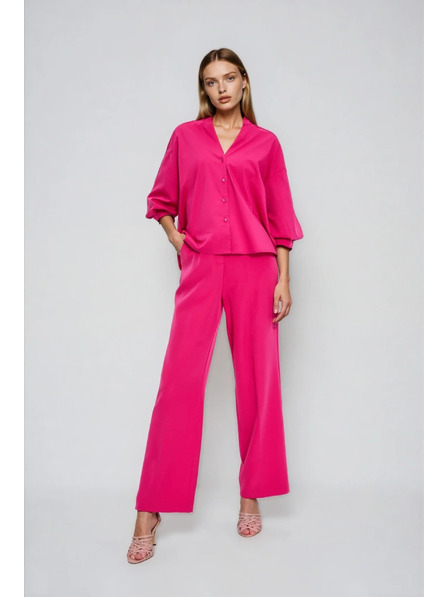 Moodo Fuchsiafarbenes Hemd mit gerafften Ärmeln Moodo
