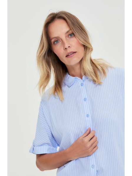 Moodo Hellblaues gestreiftes Hemd Moodo