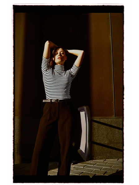 Moodo T-Shirt with Striped Stand Collar Moodo