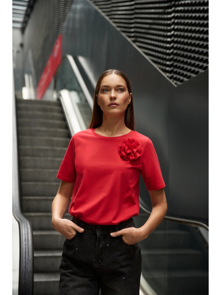 Moodo Baumwollbluse mit Applikation rot Moodo