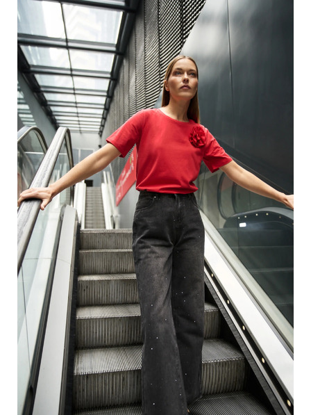 Moodo Baumwollbluse mit Applikation rot Moodo