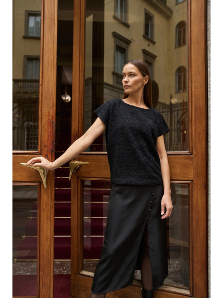 Moodo Glänzendes Top mit kurzen Ärmeln schwarz Moodo