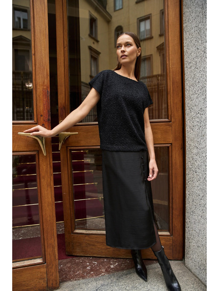 Moodo Glänzendes Top mit kurzen Ärmeln schwarz Moodo