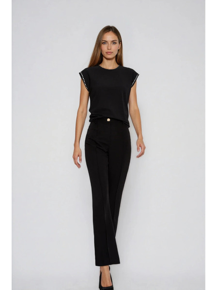 Moodo Cotton Blouse with Decorated Sleeves Black Moodo