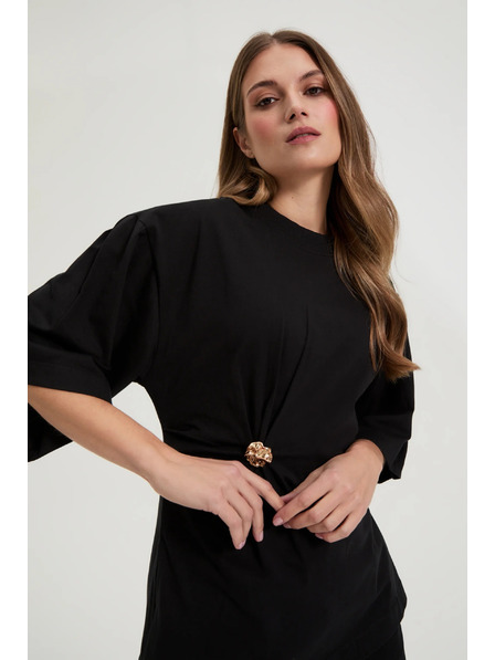 Moodo Baumwollbluse mit Zierknopf schwarz Moodo