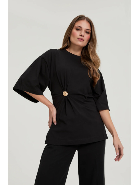 Moodo Baumwollbluse mit Zierknopf schwarz Moodo