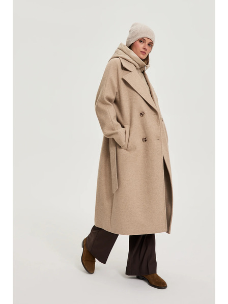Moodo Langer Mantel mit Kapuze beige Moodo