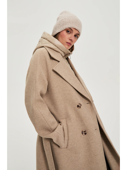 Moodo Langer Mantel mit Kapuze beige Moodo