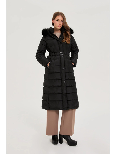 Moodo Lange schwarze Kapuzenjacke Moodo