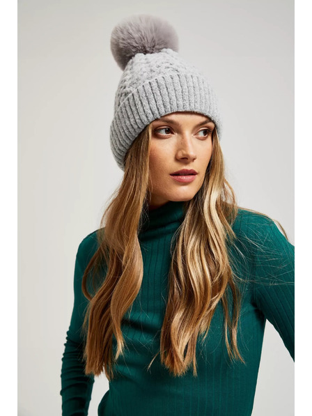 Moodo Mütze mit Pelzbommel grau Moodo