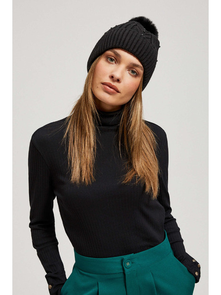 Moodo Mütze mit Bommel und Perlen schwarz Moodo