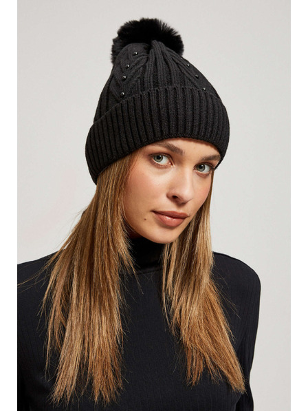 Moodo Mütze mit Bommel und Perlen schwarz Moodo