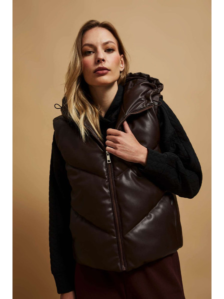 Moodo Gesteppte Weste mit Kapuze in Braun Moodo