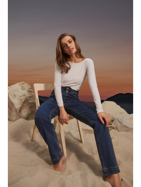 Moodo Dunkelblau Wide Leg Jeans mit doppelter Knopfleiste Moodo