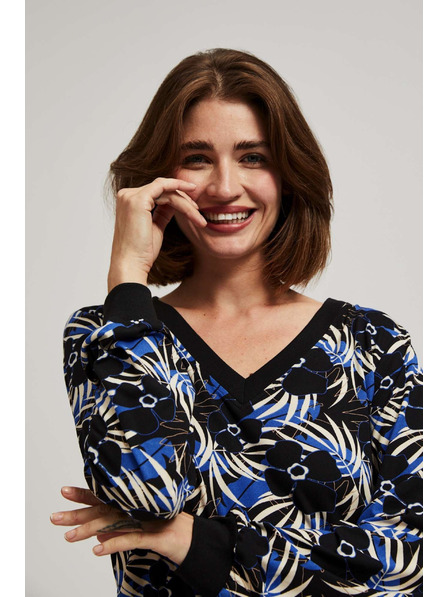 Moodo Gemusterte Bluse mit V-Ausschnitt in Schwarz Moodo