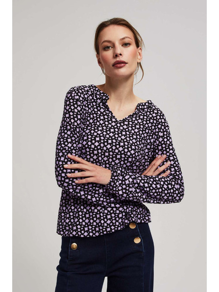 Moodo Gemusterte Bluse mit V-Ausschnitt in Lavendel Moodo