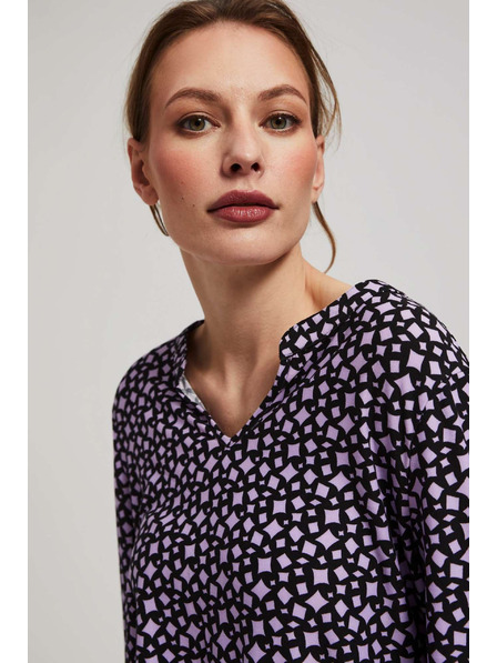 Moodo Gemusterte Bluse mit V-Ausschnitt in Lavendel Moodo