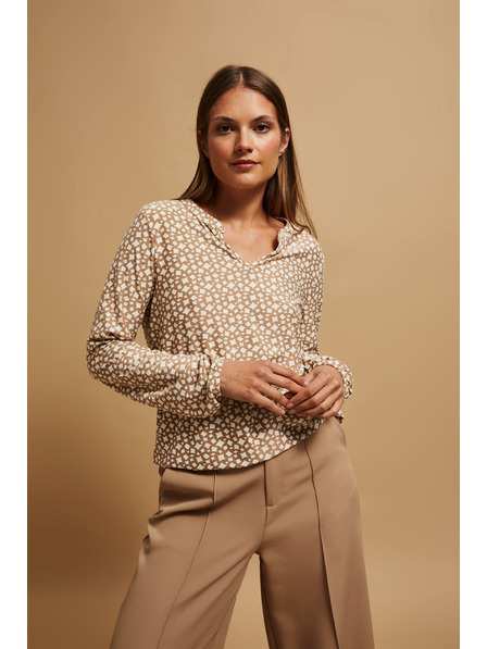 Moodo Gemusterte Bluse mit V-Ausschnitt in Perlmutt Moodo