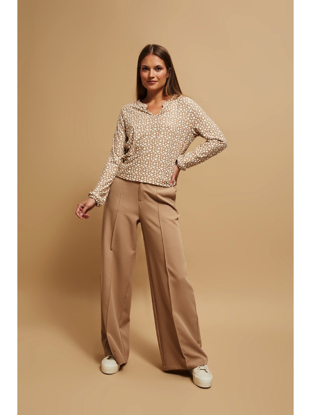 Moodo Gemusterte Bluse mit V-Ausschnitt in Perlmutt Moodo