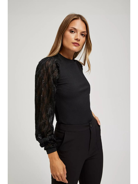 Moodo Schwarze Bluse mit Ziehärmeln Moodo