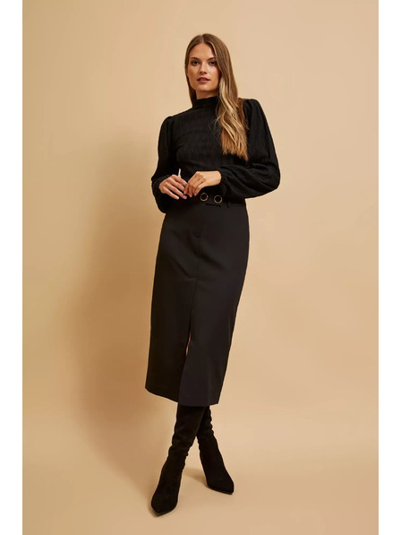 Moodo Schwarze Bluse mit Polo-Ausschnitt und Volantärmeln Moodo