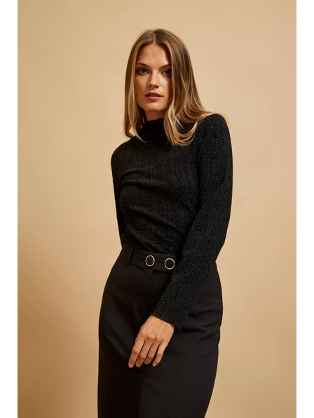 Moodo Schwarze Bluse mit Polo-Ausschnitt, verziert mit Metallfaden Moodo