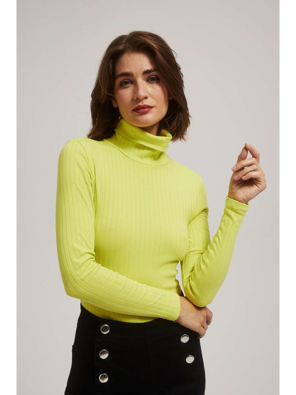 Moodo Gerippte Rollkragenpullover in Limette Moodo