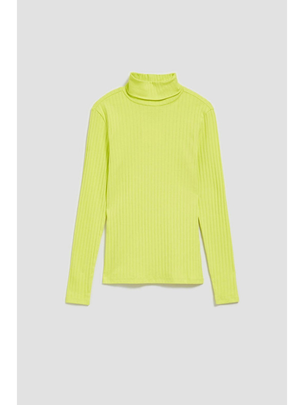 Moodo Gerippte Rollkragenpullover in Limette Moodo