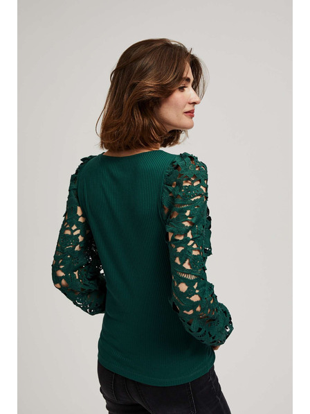 Moodo Smaragdgrünes T-Shirt mit Spitzenärmeln Moodo