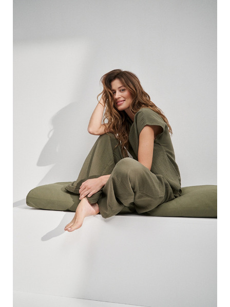 Moodo Olivfarbene Baumwoll-Hose mit weiten Beinröhren Moodo