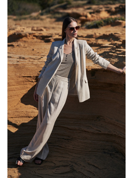 Moodo Beige Leinenhose mit weiten Beinröhren Moodo