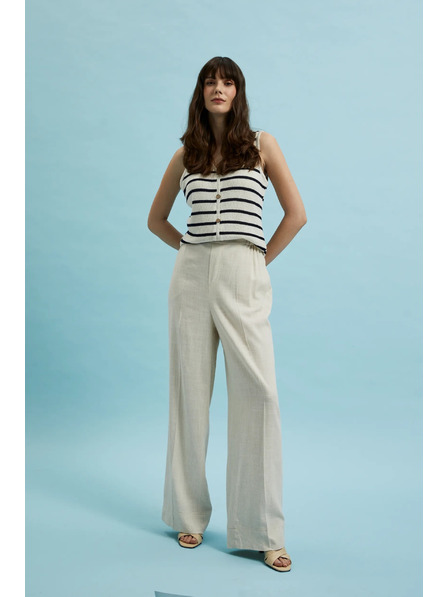 Moodo Beige Leinenhose mit weiten Beinröhren Moodo