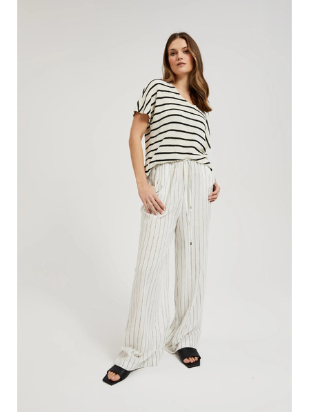 Moodo Gestreifte Leinenhose, weiß Moodo