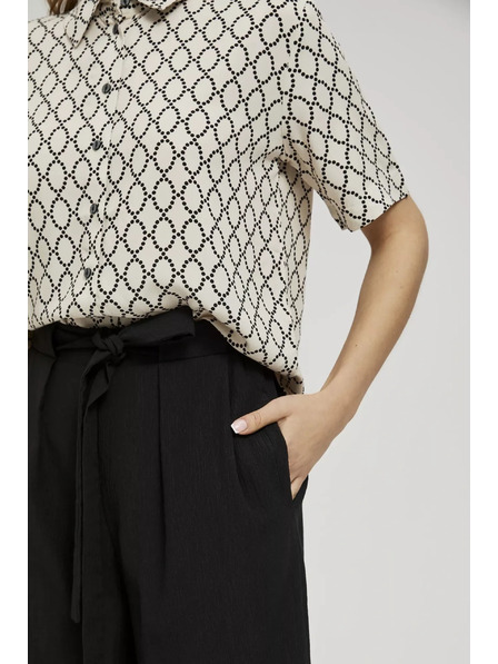 Moodo Glatte Hose mit weiten Beinröhren und Gürtel in der Taille, schwarz Moodo