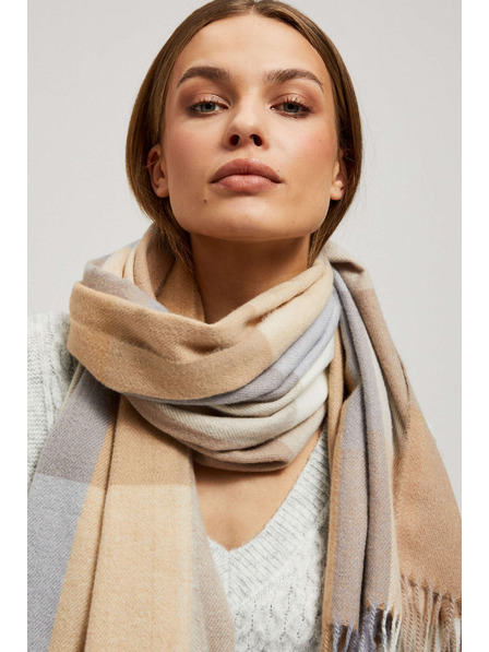 Moodo Dunkelbeiger Schal mit Karomuster und Fransen Moodo