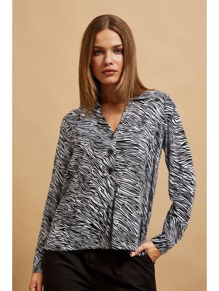 Moodo Hemd mit V-Ausschnitt in Schwarz-Weiß von Moodo