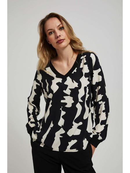 Moodo Gemustertes Hemd mit V-Ausschnitt in Schwarz von Moodo