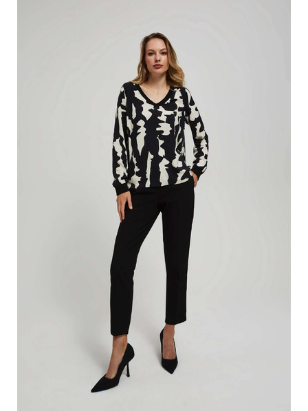 Moodo Gemustertes Hemd mit V-Ausschnitt in Schwarz von Moodo