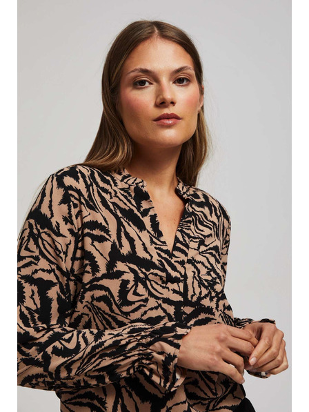 Moodo Gemustertes Hemd mit V-Ausschnitt in Dunkelbeige von Moodo