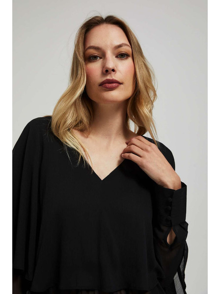 Moodo Schwarzes Hemd mit Rüschen und V-Ausschnitt von Moodo