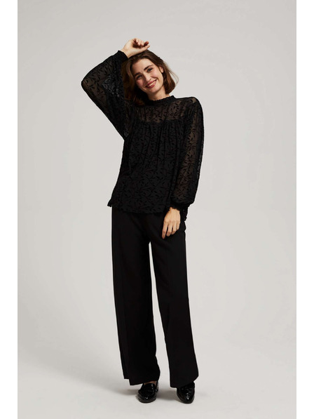 Moodo Moodo schwarzes Hemd mit gerafften Ärmeln