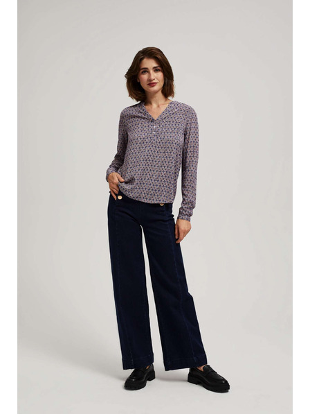 Moodo Gemustertes Hemd mit V-Ausschnitt in Hellblau von Moodo