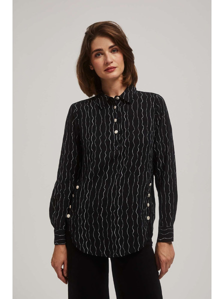 Moodo Schwarze Bluse mit dekorativen Knöpfen und feinem Muster von Moodo